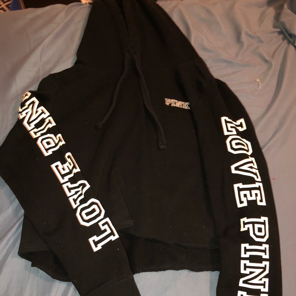 Pink black crop hoodie